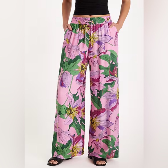 Express Pants - Express High Waisted Floral Pull On Wide Leg Pant Pink Size S NWOT